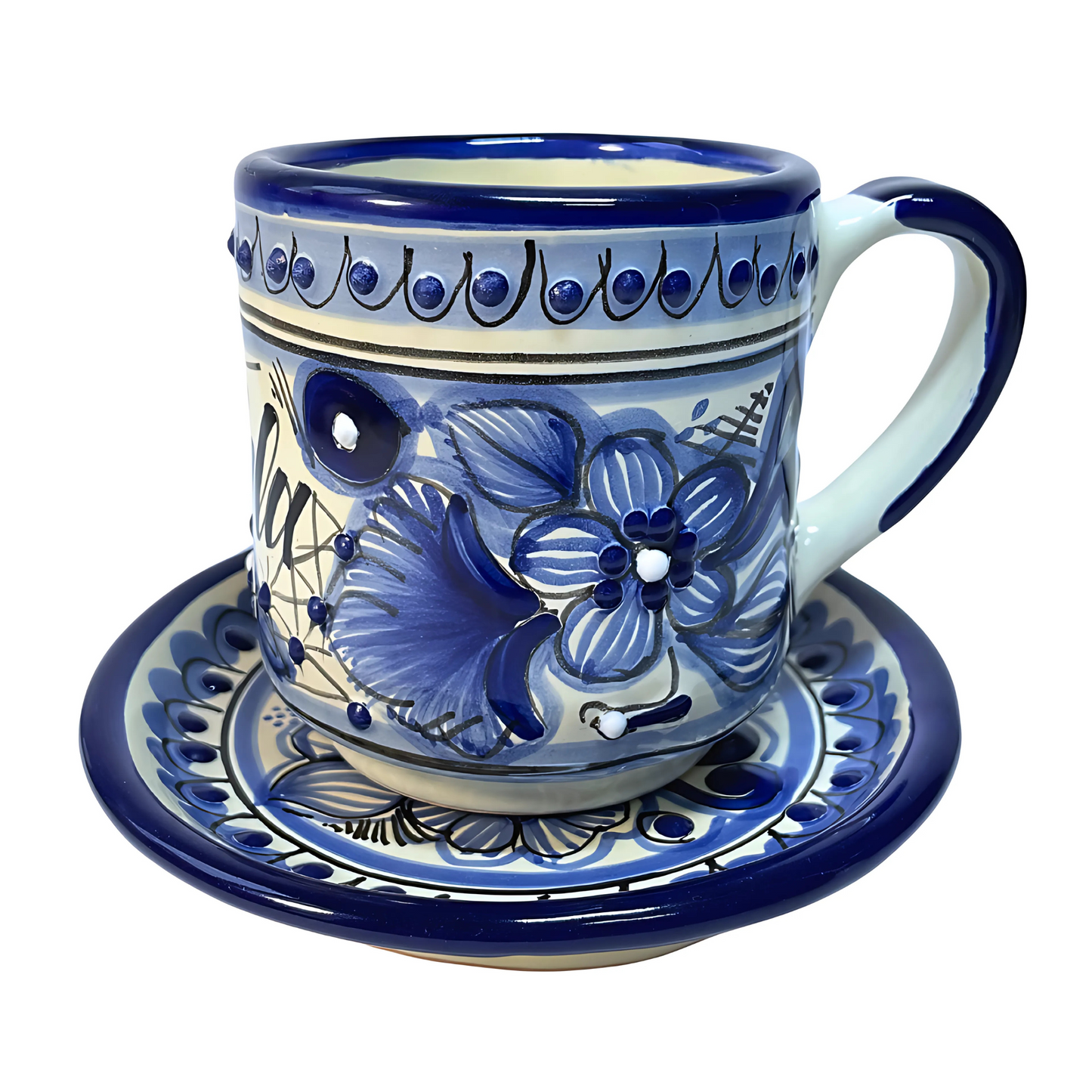 Set Taza Plato Talavera Poblana Elegante Vajilla Mexicana