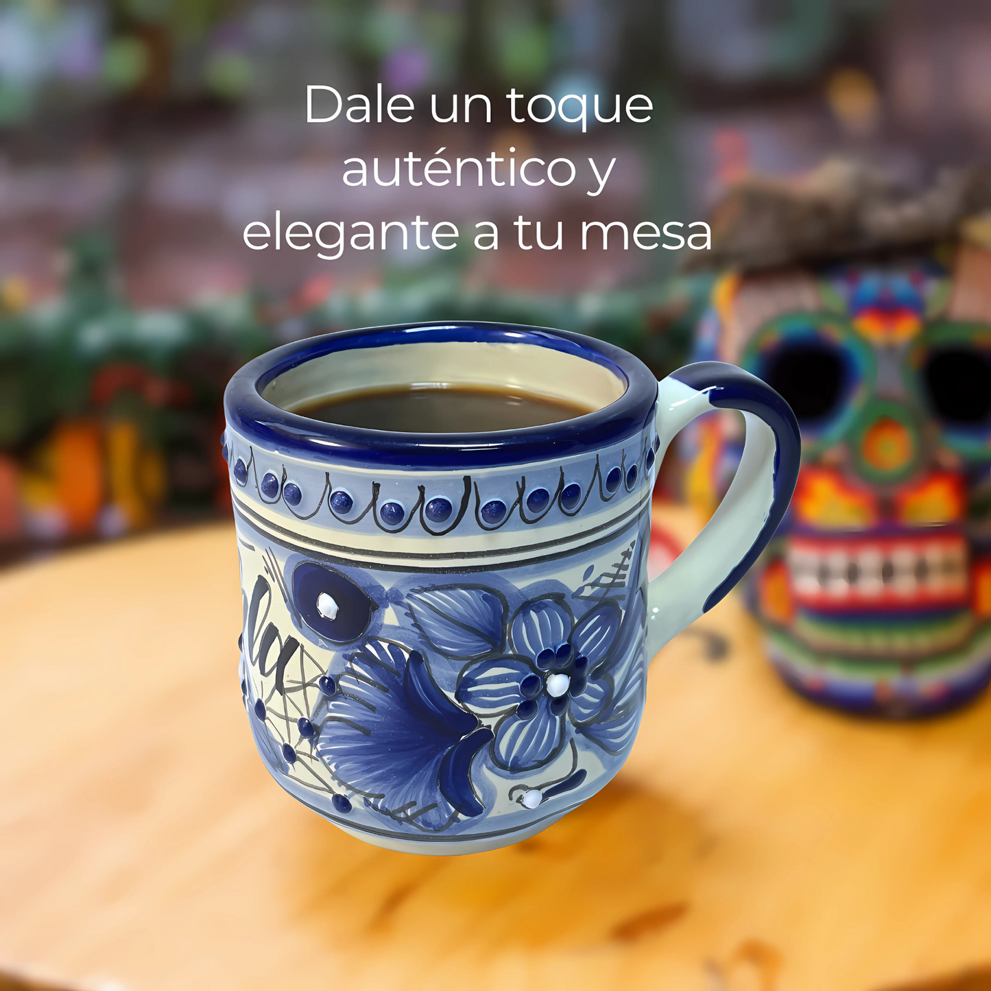 Set Taza Plato Talavera Poblana Elegante Vajilla Mexicana