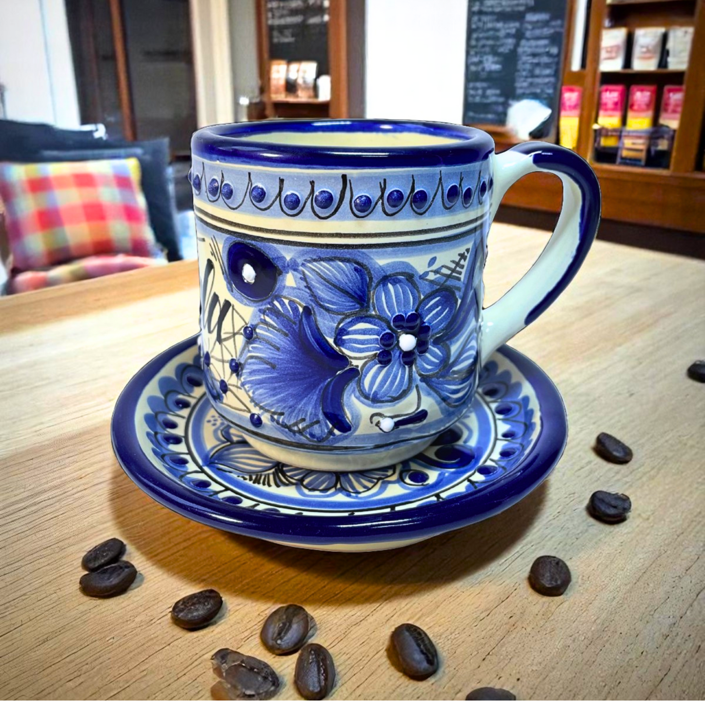 Set Taza Plato Talavera Poblana Elegante Vajilla Mexicana