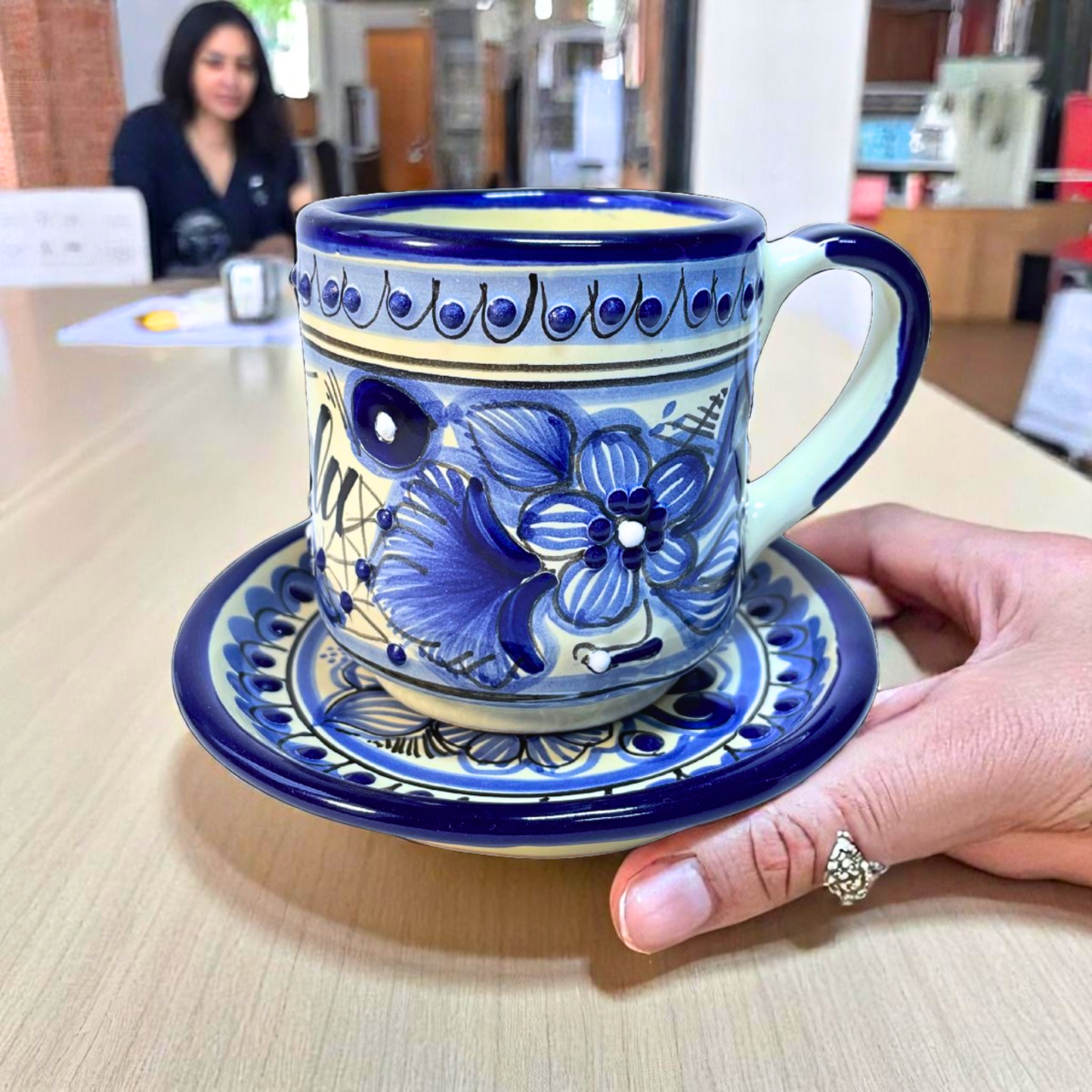Set Taza Plato Talavera Poblana Elegante Vajilla Mexicana