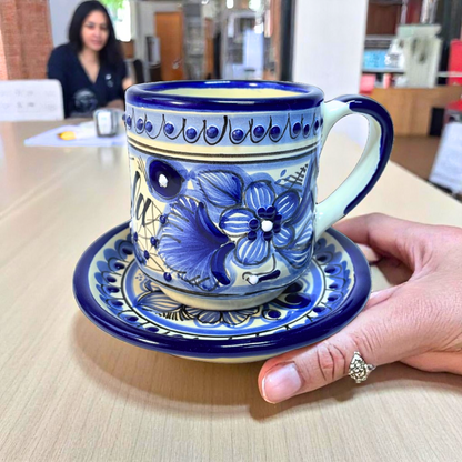Set Taza Plato Talavera Poblana Elegante Vajilla Mexicana